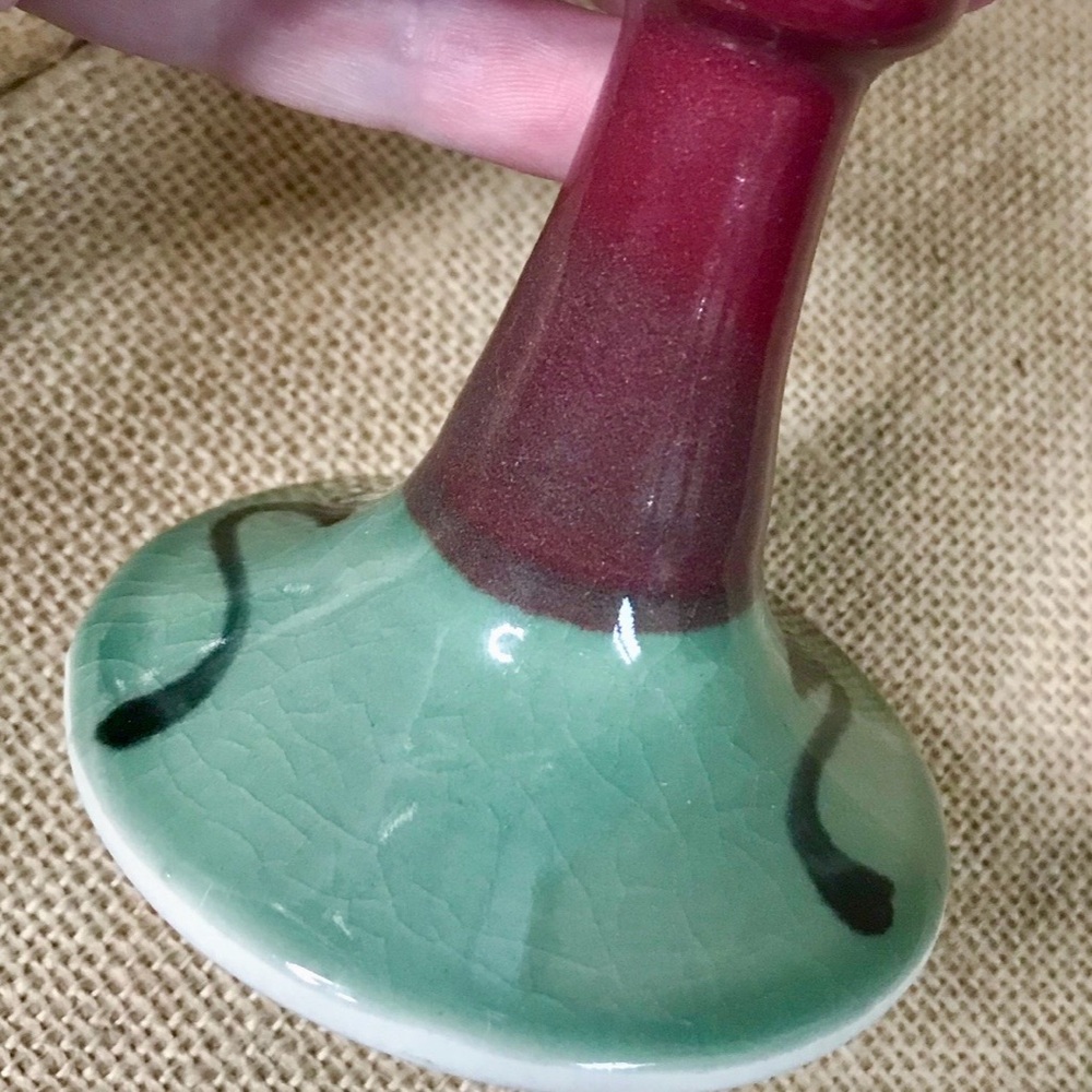 Wine Glass Set w Art Pottery Stem Gothic Goth Goblin Core Boho Unique Eclectic - Picture 6 of 8